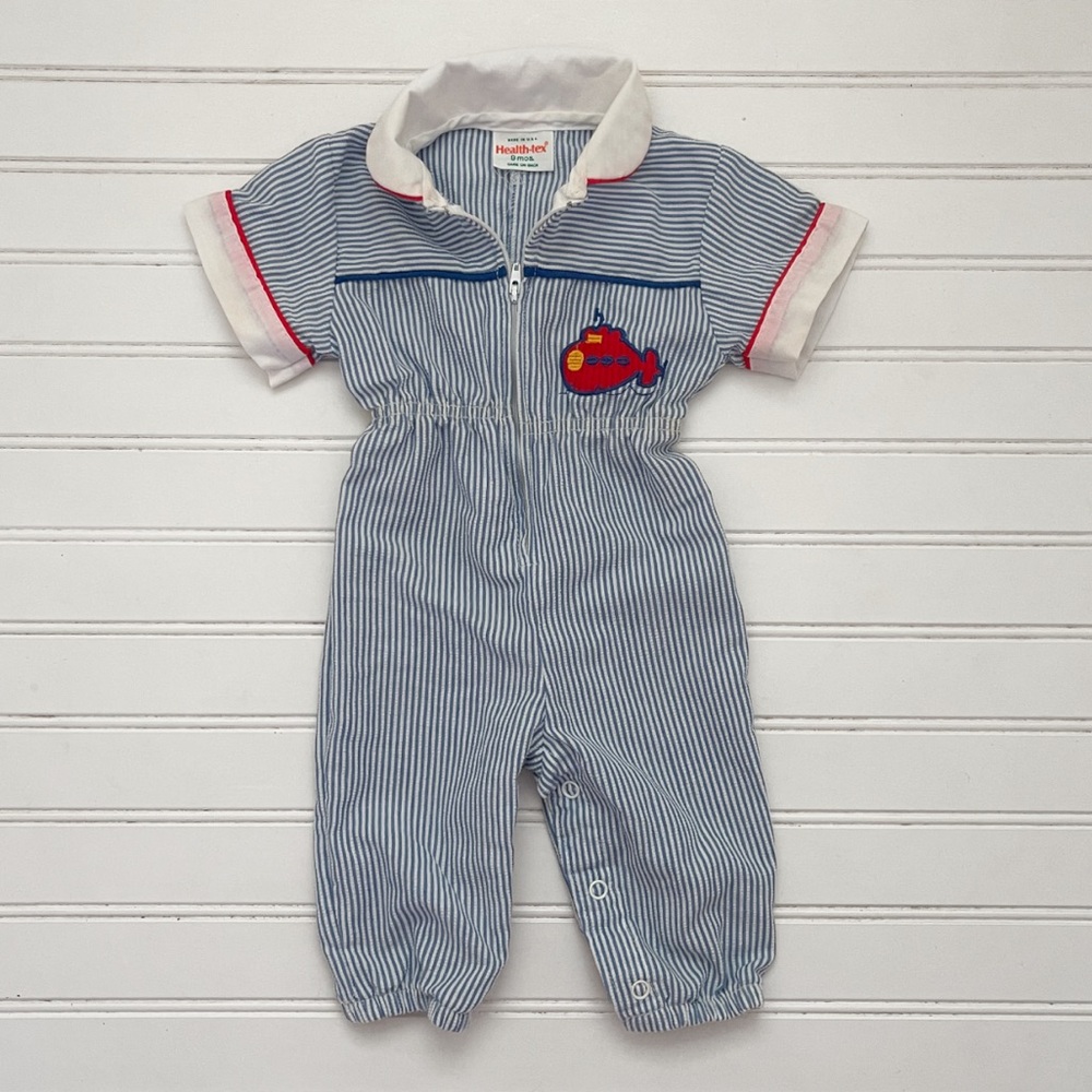 RARE! VINTAGE 80s HEALTHTEX Nautical Submarine Zip Front Playsuit